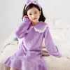 Pijamalar kız bebek sonbahar kış uzun kollu pazen dantel nighdress tatlı stil küçük mercan polar ev 231211