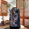 Damenblusen, Top-End-Frauen im chinesischen Stil, Seide, Jacquard, Stehkragen, Langarmbluse, elegante Dame, All Mathe-Samt-Pullover, Hemdmantel