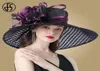 Fs roxo senhoras fascinator chapéus casamento kentucky derby para mulheres flor grande borda larga fedora organza chapéu igreja 2106084147699