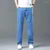 Jeans da uomo 2024 stile classico estivo azzurro sottile dritto business casual pantaloni in denim elasticizzato pantaloni larghi di marca maschile
