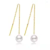 Dangle Earrings Real 18k Gold Natural Freshwater Pearl Ear Threads Women's Au750 Earring Fashion Classic Women Jewelry Wholesale E0009