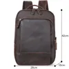 Sac à dos Luufan Crazy Horse Cuir Double Zipper Vintage Cow Ordinateur portable Rucksack pour l'école Brown Voyage Daypack