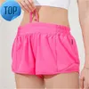 L-091 Short taille basse chaud respirant Yoga à séchage rapide Short de sport doublé intégré Fermeture éclair cachée Poches latérales encastrées Pantalon de survêtement de course avec Cont