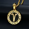 Aquarius 12 Constellations Collier d'anniversaire Cadeaux 14K Jaune Amulette Pendre Zodiaque Sig Bijoux Collier