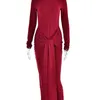 Podstawowe sukienki swobodne Articat High Neck Długie rękawe sukienka dla kobiet ciasna elastyczna koronka w górę Maxi Autumn 2023 Party Club Vestidos 231208