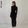 Casual Dresses Long Sleeve Maxi Dress Deep V Neck Bodycon Women Skinny Fashion Y2k Streetwear Autumn Solid Tight With Shoulder Pad