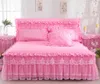 Princesa 1 peça saia de cama de renda 2 peças fronhas colchas lençol conjunto de capa rosa acolchoado babados saia de cama fronhas beddin4399400