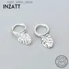 Stud INZATT Nuovo arrivo Monstera Foglia Pianta tropicale Zircone Orecchini a cerchio Fascino Argento sterling 925 Colore oro rosa FINE Jewelry YQ231211