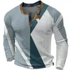 Men's T Shirts Fashion Shirt Graphic Color Block Print Henley Oversized Apparel Outdoor Casual Long Sleeve Men Button Up Clothing