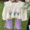 Set di abbigliamento Bambini Primavera Autunno Ragazze Completo alla moda Stile coreano Casual Dolce Camicia Gilet Pantaloni Set di tre pezzi 231211