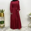 Ethnische Kleidung 2024 Feste Farbe Muslimische Kleider Frauen Islamische Jalabiya Eid Ramadan Abaya Kaftan Gürtel Kaftan Arabisch Robe Longue Femme