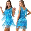 Stage Wear Paillettes Glands Robe Latine Femmes Sparkling Fringe Salle De Bal Samba Tango Danse Rave Costume