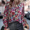 Magliette da donna in camicia con stampa floreale alla moda da donna Top T-shirt a maniche lunghe autunnale pullover a collo alto