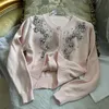 Bezpłatna wysyłka różowe koraliki drukuj damską markę kardigan w tym samym stylu swetry damskie DH307
