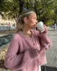 Kadın Sweaters Düz Renk Gevşek Yuvarlak Boyun Tek Göğüslü Kazak Avrupa ve Amerikan Moda Örme HARDIGAN HARAJUKU Y2K Uzun Kollu Top 231211