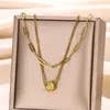 Pendant Necklaces Stainless Steel Double Layer Chain Necklace For Women Simple Gold Color Ball Choker Multilayer Clavicle Jewelry