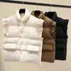 Kvinnor ner Parka S ruffles Puffy Vest Winter -knapp vadderad med fickor Slå ner kragen Löst Khaki -västar 231211