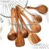 Cucchiai in legno di teak Stoviglie Cucchiaio Colino Manico lungo in legno Antiaderente Cucina speciale Spata Utensili da cucina Utensili da cucina Regalo Db Dhfei