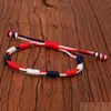 Charm Bracelets American National Day Bracelet Adjustable Handwoven Red White Blue Flag Color Mixed Independent Bangle For Women And Dhlwx