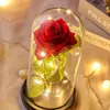 Dekoracyjne kwiaty zaczarowane na zawsze kwiat róży w szklanej lampie LED lampa chrismas Walentynki Dekoracja stolika do domu weselnego