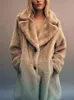 Women's Wool Blends ZBZA Faux Fur Jacket Coat Fall Winter Lapel Collar Long Sleeves Welt Pockets Thicken Overcoat Female Warm Outerwear 231211