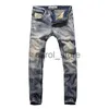 Pantalones para hombres Diseñador de moda Hombres Jeans Retro Amarillo Azul Slim Fit Hole Ripped Jeans Hombres Bordado Parcheado Vintage Casual Denim Pantalones Hombre J231208