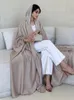 女性のためのエスニック服モロッコパーティードレスアバヤシルキーサテンカフタンドバイイスラム教徒ドレスeid kaftan woman夕方の長いヴェスティドスアバヤスローブ231208