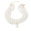 Kedjor Bröllopspärllegering Multilayers smycken Tillbehör Koreansk stil Choker Kvinnor Halsband oregelbundna Pearls Pendant