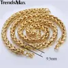 Trendsmax Merk Sieraden Set 9.5mm Goudkleurige Tarwe Gevlochten Link Rvs Ketting Armband Heren Meisjes Ketting Mode KS215 2254D