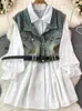 Camicette da donna XFPV Dolce a maniche lunghe Risvolto Camicia bianca monopetto allentata Giacca in gilet di jeans in due pezzi Autunno Inverno 2023 SM8664
