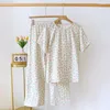 Women's Sleepwear Pure Cotton Gauze Short Sleeve Pajamas For Women Summer Suit Lingerie Print Lady Clothes Nighty Pyjama-Sets Home Wear