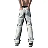 Jeans pour hommes déchiré trou gland punk hip hop droit hommes noir blanc patchwork haute rue vintage denim pantalon