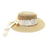 Sombreros de ala ancha Mujeres Gorra de sol nupcial Transpirable Verano Paja Sombrero de novia Perlas Carta Summerbeach Bonnet Poshoots Tocado