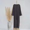 Roupas étnicas Modest Casual Plain Muçulmano Mulheres Com Nervuras O-pescoço Longo Maxi Vestido Turquia Dubai Árabe Kaftan Femme Abaya Eid Ramadan Jalabiya