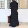 Ubranie etniczne Eleganckie vintage długie rękawa Zrzuć kołnierz pojedynczy piersi luźna sukienka koszuli muzułmanin maxi dubai abaya caftan