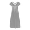 Women's Sleepwear Sleeping Dress Comfortable V-neck Lace Stitching Nightgown For Women Short Sleeve Loose Fit Smooth Satin Midi Night