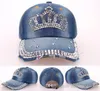 Moda coreana strass Bling Crown Caps regolabile denim lavato berretti da baseball donna cappelli da cowboy fantasia estate copricapo donna Su7851554