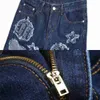 Herenbroeken met luipaardpatroon Gesplitste jeans Herenbroeken Badge met borduursel Ster 3D versleten rits Slim Fit Veelzijdig Europees-Amerikaans Trends 2 J231208