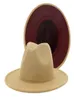 Tan Burgund Patchwork Faux Wollfilz Jazz Fedora Hüte mit Filzband Damen Herren Flache Krempe Panama Trilby Cap Partyhut2188783