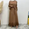 Ethnische Kleidung Ramadan Abaya Frauen Muslimische Spitze Gürtel Jalabiya Arabische Robe Dubai Kaftan Islamisches Maxikleid Musulman Femme Caftan Vestidos