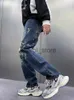 Męskie spodnie Boliyae Spring Autumn Graffiti szerokie nogi dżinsowe spodnie Mężczyźni luźne dżinsy High Street Y2K moda streetwear workowate spodnie J231208