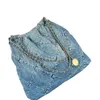 Luxe Designer Effen Kleur Dames Schoudertas Klassieke Mode Grote Capaciteit Diamantrooster Keten Denim Handtas Dubbele Letter Hoge Kwaliteit Onderarmtas