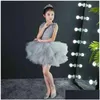 Robes de fille enfants fille longue traînée bal gris tle robes appliques dentelle enfants robe de graduation adolescent mariage demoiselle d'honneur robe g12 otn2r