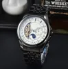 Relojes para hombre Diseñador de marca Moda Mecánico Reloj de lujo automático Acero inoxidable Correa de cuero Fecha del día Movimiento de fase lunar Relojes de pulsera para hombres Regalo