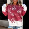 Kadın Hoodies Noel Sweatshirt Kadınlar Elk Kar Tanesi Baskı Uzun Kollu Kazak Üstler Sonbahar Kış O yaka Noel Partisi Giyim