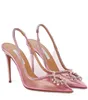 2023 Design de luxe Aquazzs Séduction Sandales Chaussures pour femmes Garnitures en cuir incrusté de cristaux Talons hauts PVC Pompes à bout pointu Fête Mariage eu35-43