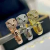 Top Luxury Band Rings S925 Sterling Silver Panther Leopard Head Volledige Crystal Open Ring voor vrouwen sieraden met doos