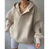 Sweat à capuche à manches longues pour femme, vêtement basique surdimensionné, col en v, polaire, fermeture éclair, vêtements d'hiver, K Streetwear, 2023