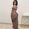 Work Dresses Elegant Off Shoulder Women 2 Piece Set Crop Tube Top Long Maxi Pleated Skirts Matchings 2023 Winter Sexy Club Party Vestidos