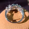 Nouveauté bijoux étincelants en argent sterling coupe moissanite diamant fête femmes mariage feuille bande anneau cadeau